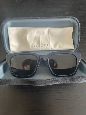 Gucci Men’s Lines Square Sunglasses, Navy Blue with Dark Lenses, 55mm